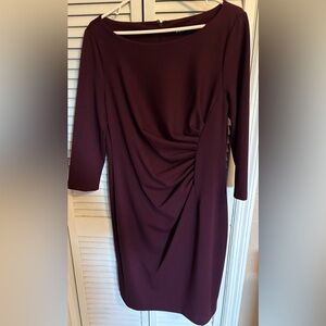 DKNY Purple Ruched Long Sleeve Sheath Dress